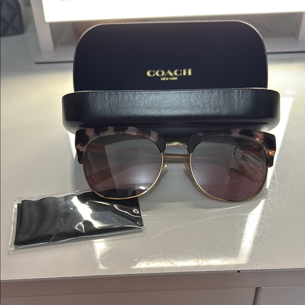 Coach Brown and Gold Clubmaster Sunglasses